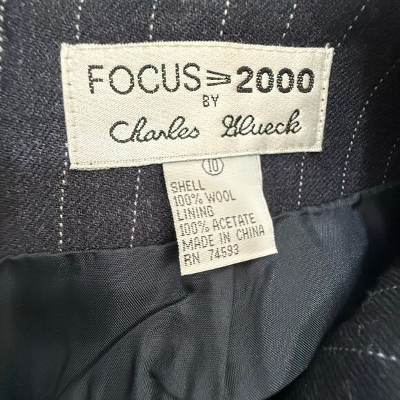 Focus 2000 Grey Black Pinstripe Wool Skirt Pencil 10 Medium - Picture 3 of 6